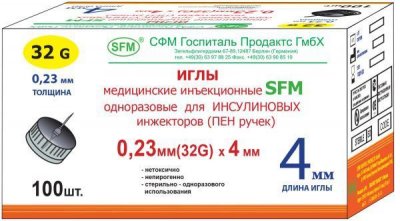Купить иглы sfm для инсулиновых инжекторов (пен ручек) 32g (0,23мм х 4мм), 100 шт в Нижнем Новгороде