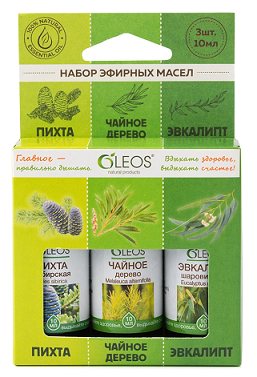 Oleos (Олеос) набор масел эфирных Пихта, Чайное дерево и Эвкалипт 10мл, 3 шт