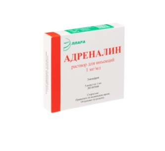 Адреналина, раствор для инъекций 1мг/мл, ампулы 1мл, 5 шт