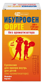Ибупрофен Форте, суспензия для приема внутрь для детей, без ароматизатора 40мг/мл, флакон 160 мл (200г)