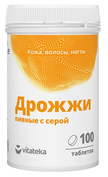 Дрожжи пивные с серой Витатека, таблетки 450мг 100шт БАД