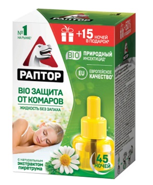 Раптор Bio жидкость от комаров 45 ночей без запаха с экстрактом пиретрума