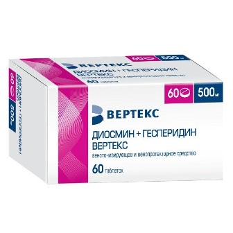 Диосмин+Гесперидин Вертекс, таблетки, покрытые пленочной оболочкой 500мг, 60 шт