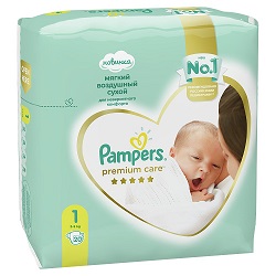 Pampers Premium Care (Памперс) подгузники 1 для новорожденных 2-5кг, 20шт