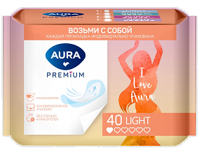 Aura Premium (Аура Премиум) прокладки ежедневные ультратонкие Light 40шт в индивидуальной упаковке