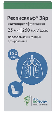 Респисальф Эйр, аэрозоль для ингаляций дозированный 25мкг+250мкг/доза, 120доз