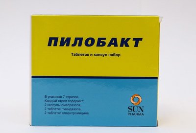 Купить пилобакт набор (кларитромицин-таблетки 250мг, омепразол-капсулы 20мг, тинидазол-таблетки 500мг), 42 шт в Нижнем Новгороде