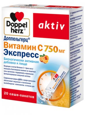 Купить doppelherz activ (доппельгерц) витамин с экспресс, порошок-саше 750мг, 20 шт бад в Нижнем Новгороде