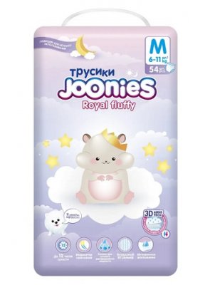 Купить joonies royal fluffy (джунис) подгузники-трусики детские, размер м 6-11кг, 54 шт в Нижнем Новгороде