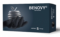 Перчатки смотровые benovy нитриловые нестерильные неопудренные текстурированные на пальцах хлорированные размер, S 50 пар, черный