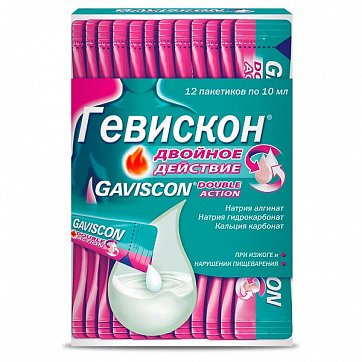 Гевискон двойное действие, суспензия для приема внутрь, мятная, пакетики 10мл, 12 шт