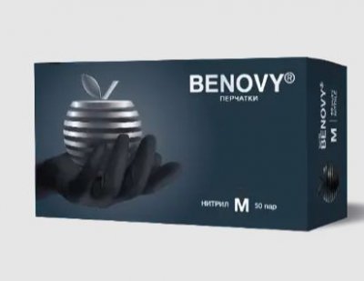 Купить перчатки benovy смотровые нитриловые нестерильные неопудрен текстурир с однократной хлорацией размер m 50 пар, черные в Нижнем Новгороде