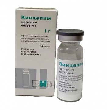 Винцепим, порошок для приготовления раствора для внутривенного и внутримышечного введения 1г, флакон