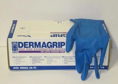Купить перчатки dermagrip high risk powder free, п/проч.син.р.s №25 пар в Нижнем Новгороде