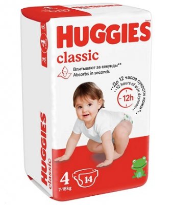 Купить huggies (хаггис) подгузники классик 4 7-18кг 14шт в Нижнем Новгороде