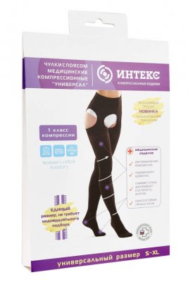 Купить чулки интекс женские на поясе, закрытый носок, 1 класс компрессии, размер универсальный, черный в Нижнем Новгороде