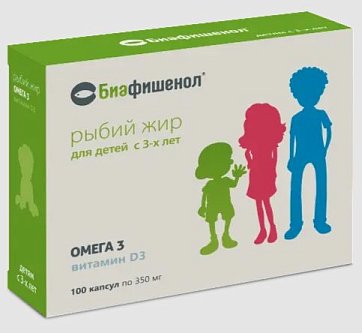 Рыбий жир Биафишенол для детей с 3-х лет, капсулы 350мг, 100 шт БАД