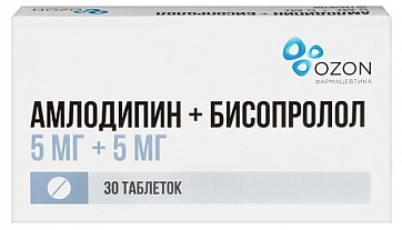 Амлодипин+Бисопролол, таблетки 5мг+5мг, 30 шт