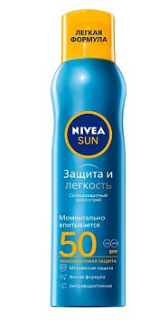 Nivea (Нивея) SUN спрей солнцезащитный Защита и легкость сухой,  200мл SPF50