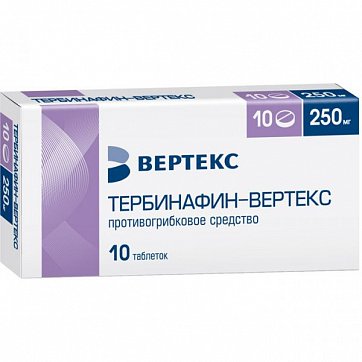 Тербинафин-Вертекс, таблетки 250мг, 10 шт Тербинафин-Вертекс, таблетки 250мг, 10 шт