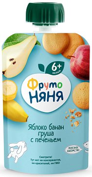 Фрутоняня пюре яблоко, банан, груша, печенье, 90г