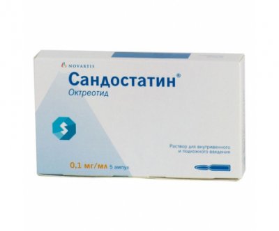 Купить сандостатин, раствор для внутривенного и подкожного введения 0,1мг/мл, ампула 1мл, 5 шт в Нижнем Новгороде