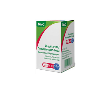 Индапамид+Периндоприл-Тева, таблетки, покрытые пленочной оболочкой 1,25мг+5мг, 30 шт