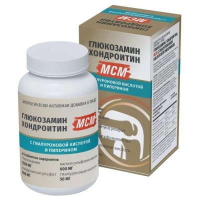 Купить глюкозамин + хондроитин мсм с гиалуроновой кислотой и пиперином, таблетки массой 600мг, 100 шт бад в Нижнем Новгороде
