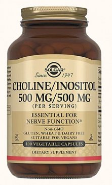 Solgar (Солгар) Холин+Инозитол 500мг+500мг, капсулы 1040мг, 100 шт БАД