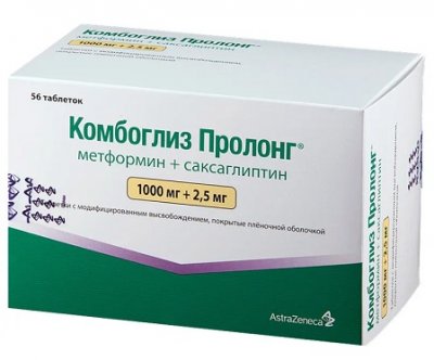 Купить комбоглиз пролонг, таблетки с модифицированным высвобождением, покрытые пленочной оболочкой 1000 мг+2,5 мг, 56 шт в Нижнем Новгороде