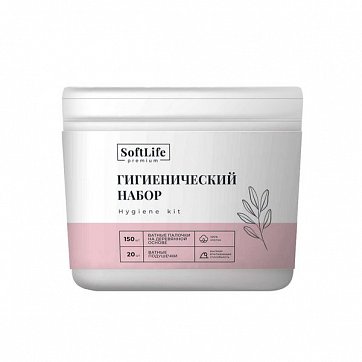 Набор Premium SoftLife (СофтЛайф): Палочки ватные на деревянной основе 150шт+Подушечки 20шт