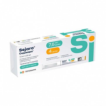 Седжаро, раствор для подкожного введения 7,5 мг/доза шприц-ручки 2,4мл в комплекте с иглами - 4 шт