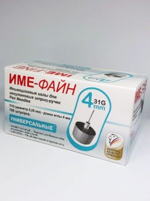 Купить иглы ime-fine для инъекций универсальные для инсулиновых шприц-ручек 31g (0,26мм х 4мм) 100 шт в Нижнем Новгороде