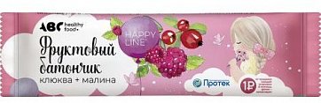 Батончик фруктовый клюква и малина Happy line ABC Healthy Food, 30г БАД