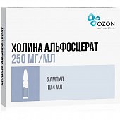 Купить холина альфосцерат, раствор для внутривенного и внутримышечного введения 250мг/мл, ампулы 4мл, 5 шт в Нижнем Новгороде