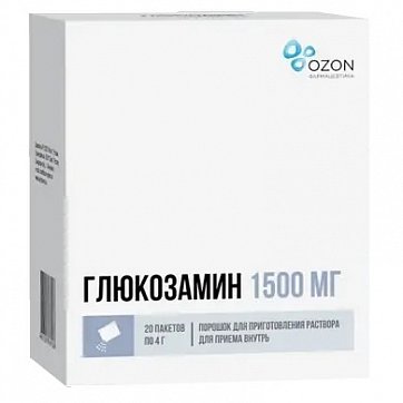 Глюкозамин порошок для приготовления раствора для приема внутрь 1,5г, пакет 4г, 20шт