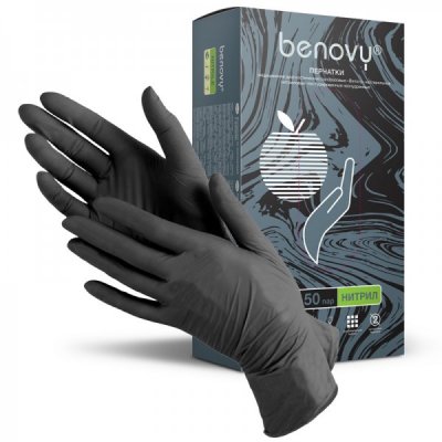 Купить перчатки benovy смотровые нитриловые нестерильные неопудрен текстурир с однократной хлорацией размер s 50 пар, черные в Нижнем Новгороде