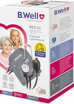 Тонометр механический B.Well (Би Велл) MED-63, со встроенным стетоскопом и манжетой с кольцом M-L (22-42 см)