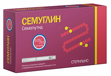 Семуглин, раствор для подкожного введения 0.25/0.5 мг/доза шприц-ручка 3мл+игла 8шт