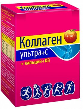 Коллаген Ультра+С+Кальций+D3 порошок со вкусом яблока пакет-саше массой 8 гр 7 шт. БАД