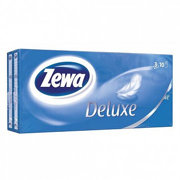 Платочки Бумажные Носовые Zewa (Зева) Deluxe 3 слоя, 10 х10шт