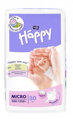 Купить белла беби хеппи (bella baby happy) подгузники для недоношенных детей размер микро 600-1200г, 30шт в Нижнем Новгороде