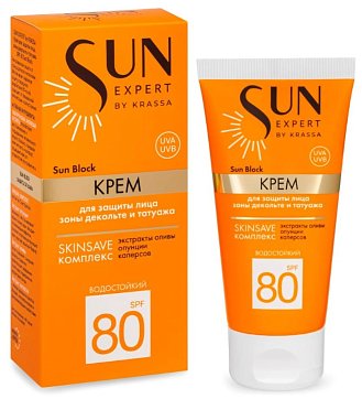 Krassa (Красса) Sun Expert крем для защиты лица зоны декольте и татуажа SPF80 Sun Block 50 мл