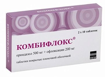 Комбифлокс, таблетки, покрытые пленочной оболочкой 500мг+200мг, 20 шт