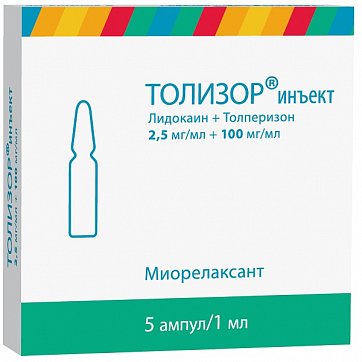 Толизор инъект, раствор для внутривенного и внутримышечного введения 2,5мг/мл+100мг/мл, ампула 1мл 5шт