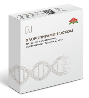 Купить хлоропирамин-эском, раствор для внутривенного и внутримышечного введения 20мг/мл, ампулы 1мл 5 шт от аллергии в Нижнем Новгороде