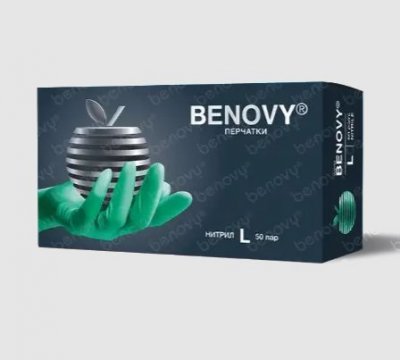 Купить перчатки benovy смотровые нитриловые нестерильные неопудрен текстурир на пальцах размер l 50 пар, зеленые в Нижнем Новгороде