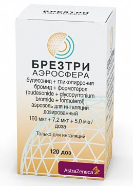 Брезтри Аэросфера, аэрозоль для ингаляций дозированный 160 мкг+7.2 мкг+5 мкг/доза, 120 доз (10,7г) 