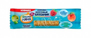 Фрутоняня батончик злаково-фруктовый яблоко-персик-малина, 25 г