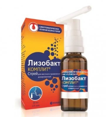 Купить лизобакт комплит, спрей для местного применения дозированный 0,1мг+4,0мг+0,3мг/доза, 125доз в Нижнем Новгороде